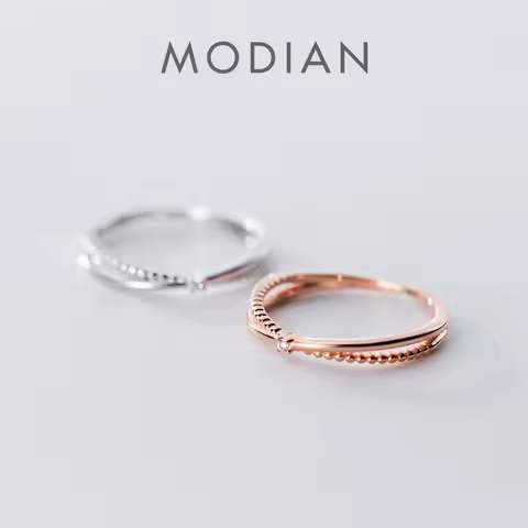 Modian Fashion Genuine 925 Sterling Silver Double Circle Shiny Clear CZ Stackable Finger Ring for Women Fine Jewelry Party Gift