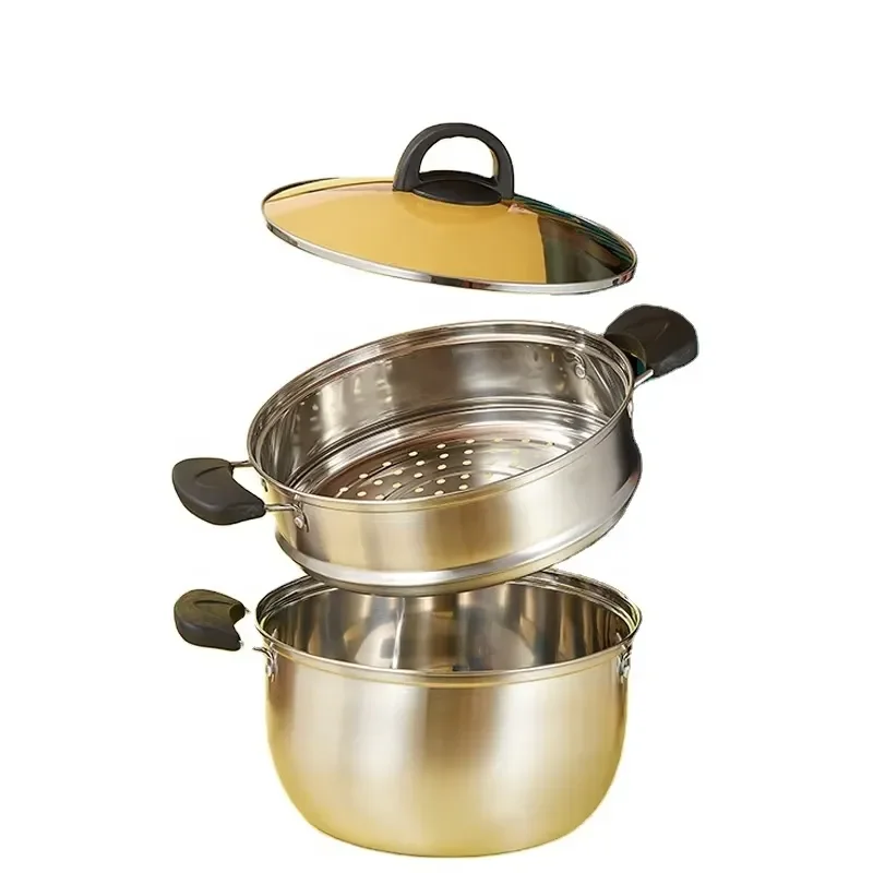Double Layer Stainless Steel Steamer Pot with Glass Lid for Dumplings Kitchen Cookware Set