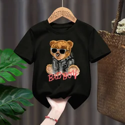 Funny Bear Bad Boy Print Red Kid T-shirts Children Baby Black Harajuku Kawaii Clothes Boy Girl Tops Gift Present ,Drop Ship