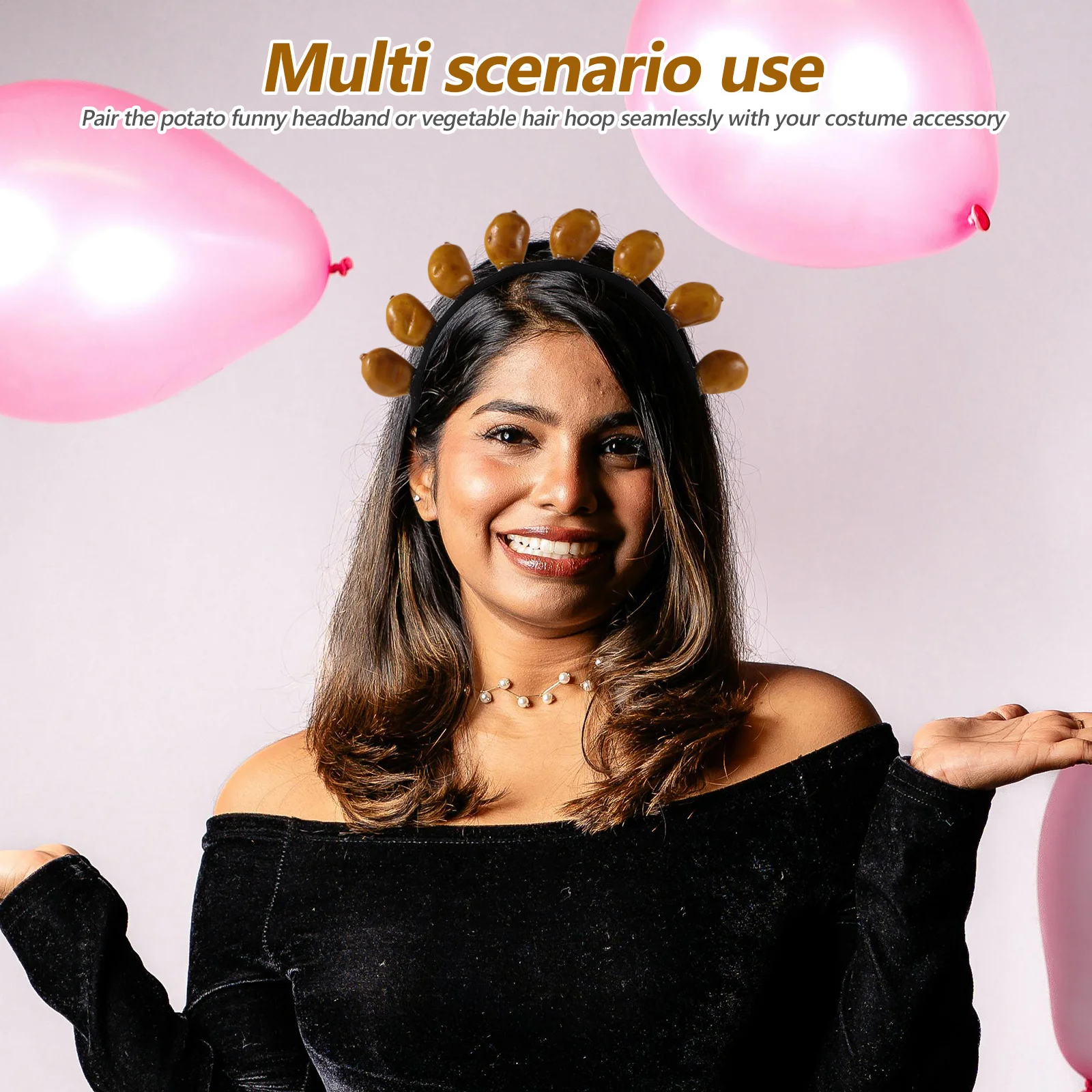 

2pcs Vegetable-Themed Hair Hoop 3D Potato Mushroom Headband For Christmas Party Spa Makeup Dress-Up Reusable Plastic Costume