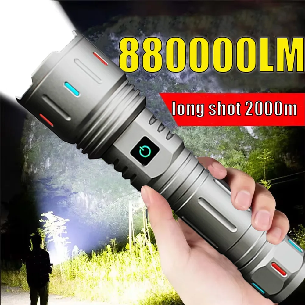 New 12000mAh White Laser Flashlights 880000LM Ultra Powerful Flashlight Zoom USB Rechargeable Lantern Outdoor Camping Torch