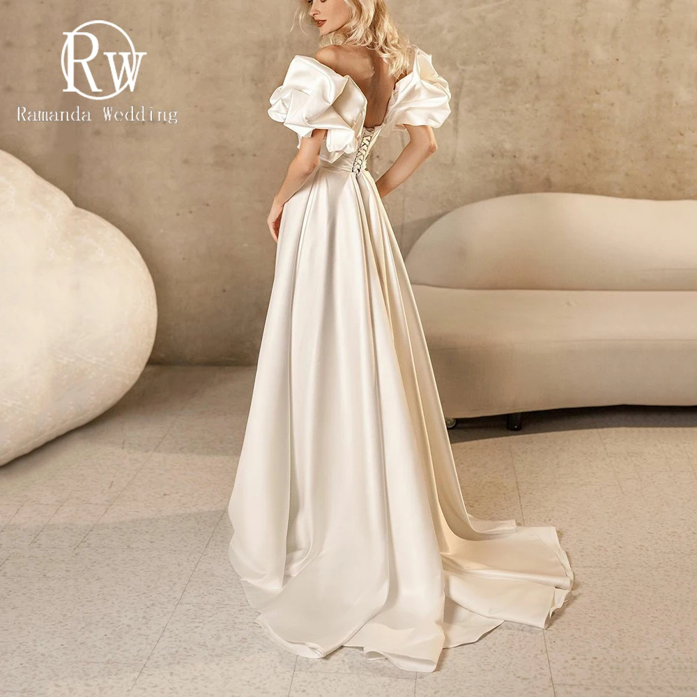 Ramanda Detachable Puff Sleeves Sweetheart Collar Strapless A-Line Wedding Dress For Bride 2024 High Slit Lace Up Robe De Mariée