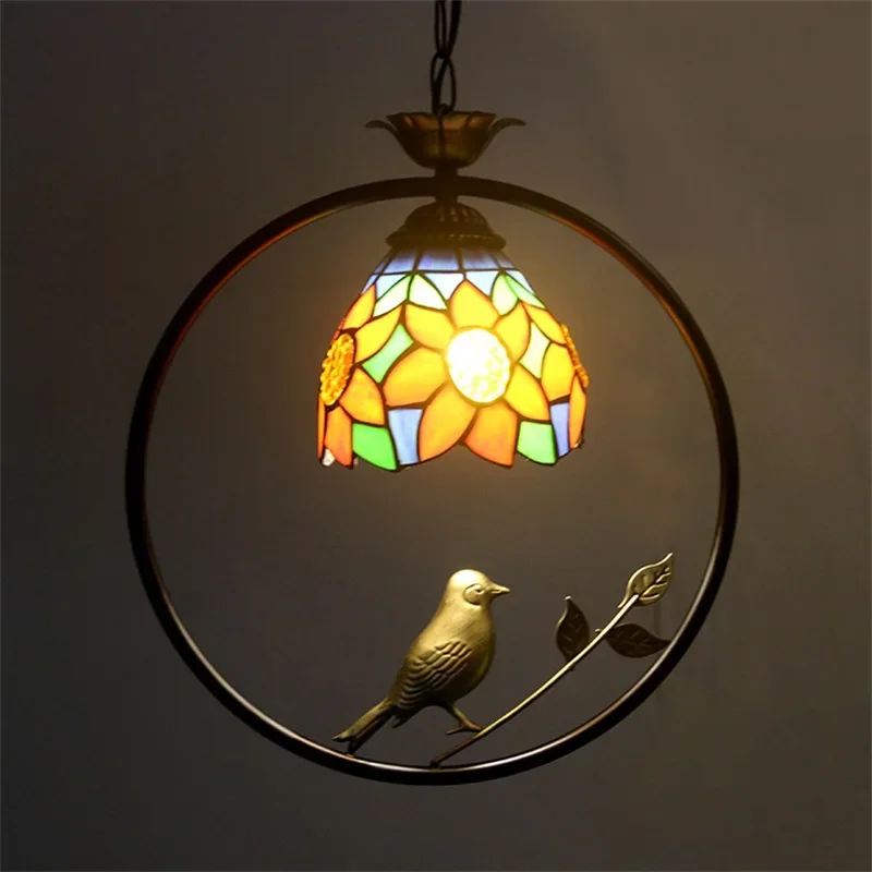 ALBERT Tiffany Pendant Lamp LED Creative Color Glass Hanging Light Bird Decor for Home Dining Room Bedroom Balcony