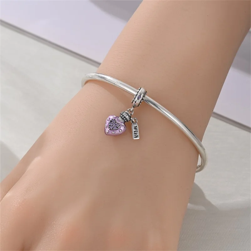 

925 Sterling Silver Purple Wishing Bottle Charms Pendant For Women Fit Original Bracelet DIY Valentine's Day Jewelry Gifts