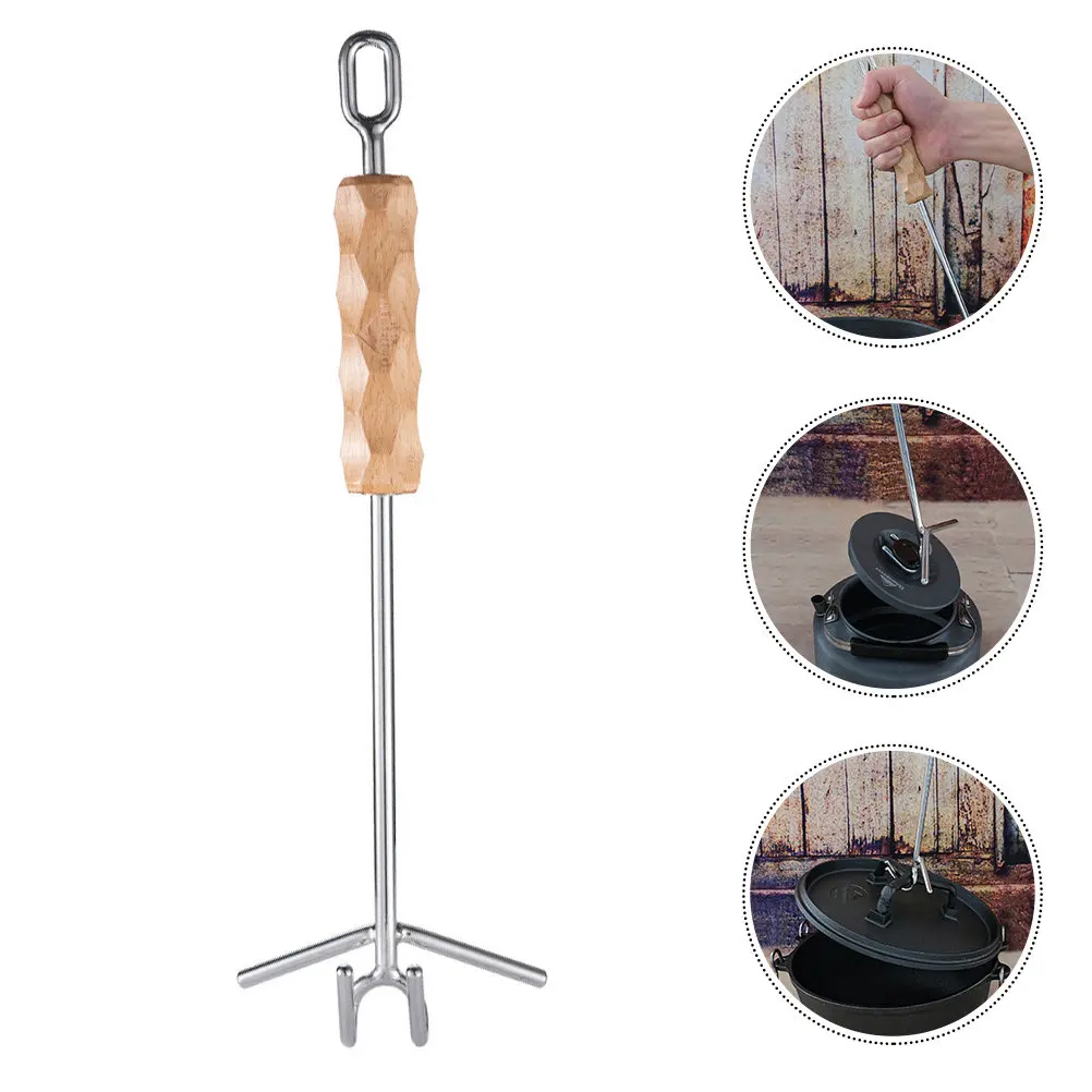 

Pot Lid Lifter Stainless Steel Wood Handle Oven Lid Lifter Heat Resistant Anti Scalding for Home Kitchen Camping Cooking Outdoor