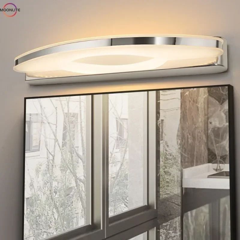 Led Mirror Light Fashion Brief Bathroom Stainless Steel Mirror Glass Antimist Make-up Lights Wall Lamp