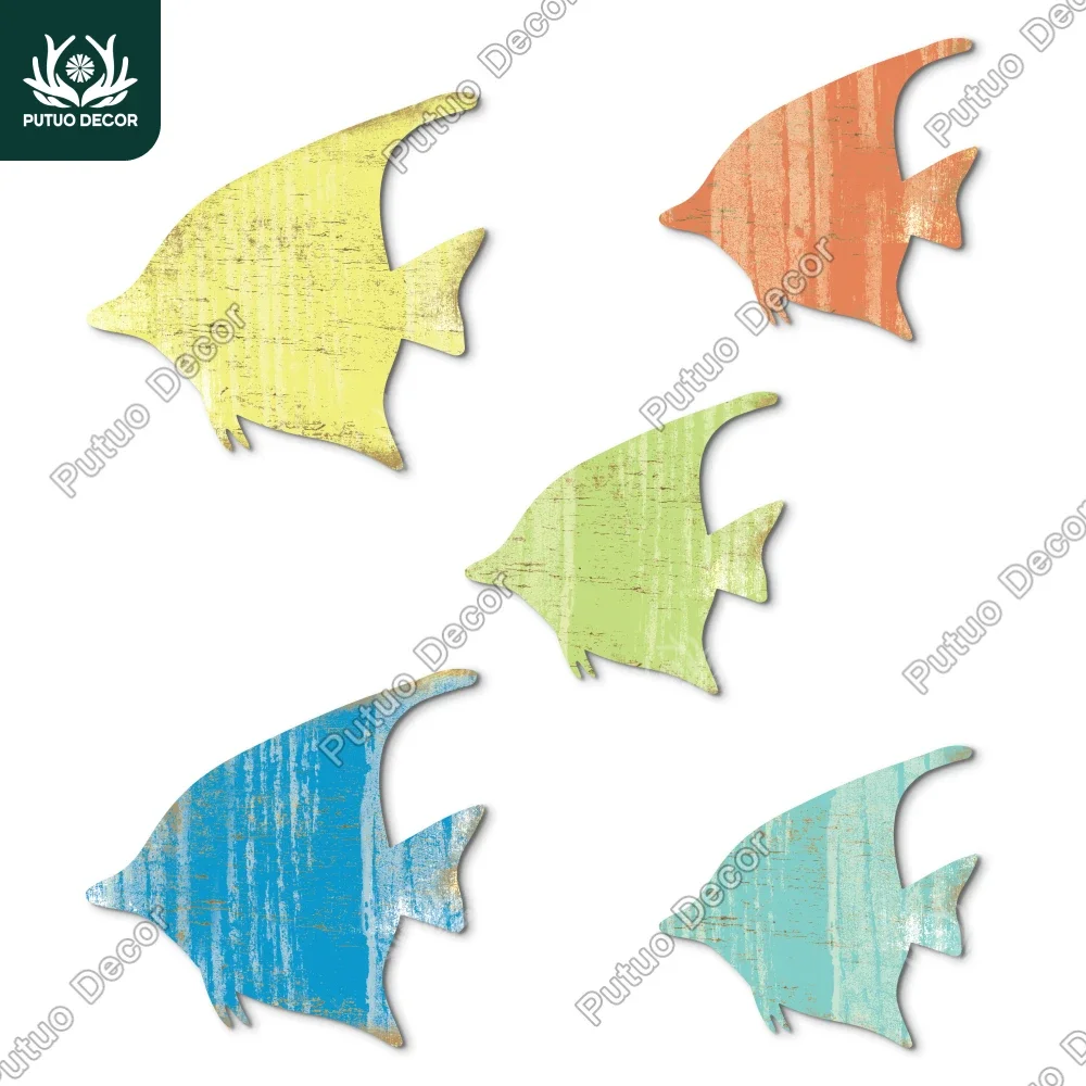 

Putuo Decor 5pc Tropical Fish Wooden Wall Decoration, Color, Wooden Signboard Wall Art Decoration, Living Room, Cafe Decoration