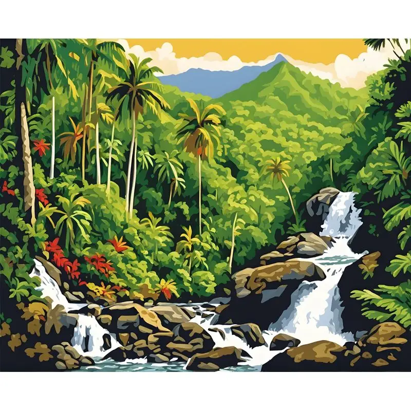 Waterfall and forest painting by numbers kit