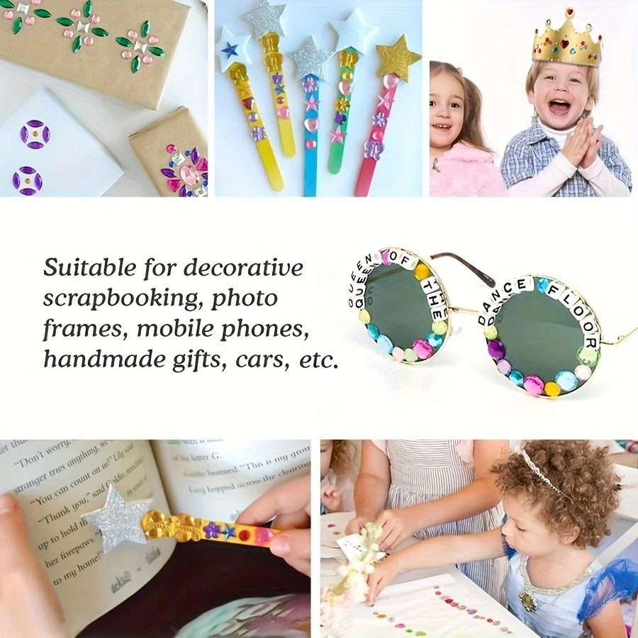 Klebrige Ohrringe, 3D-Edelsteine, Aufkleber, Glitzer-Kristall-Aufkleber, Ohrringe für Mädchen, Nagel-Ohrring, Prinzessin, Make-up, Spielzeug, Geschenk, 2 Stück – Detail 3