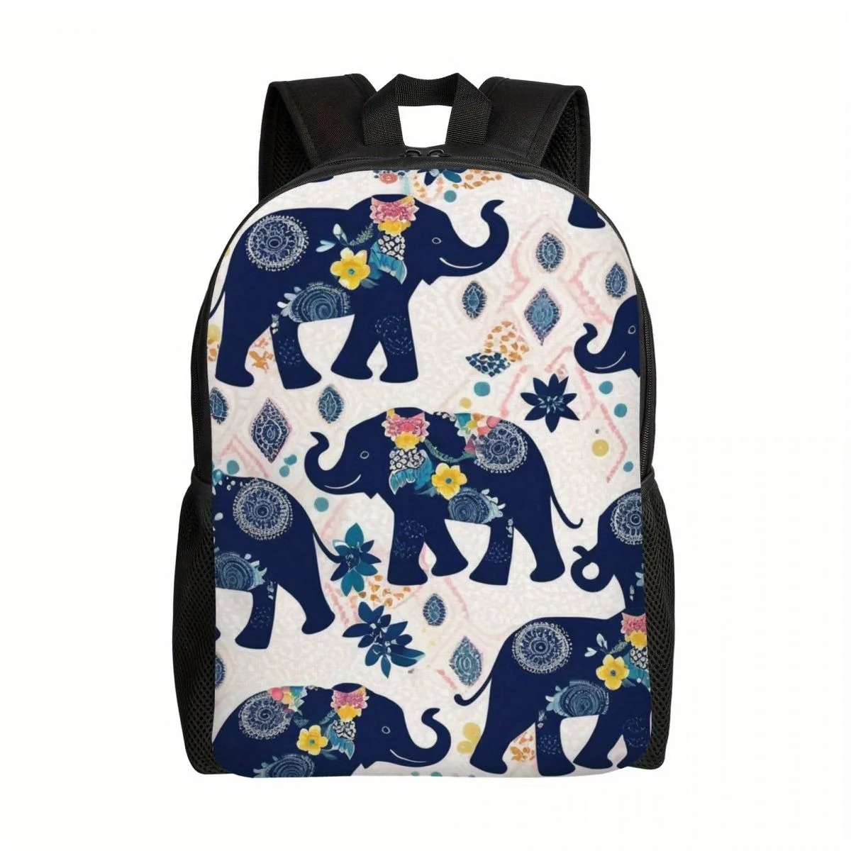 Blue Elephant Print Casual Backpack, Lightweight Large Capacity Travel Bag for Men and Women