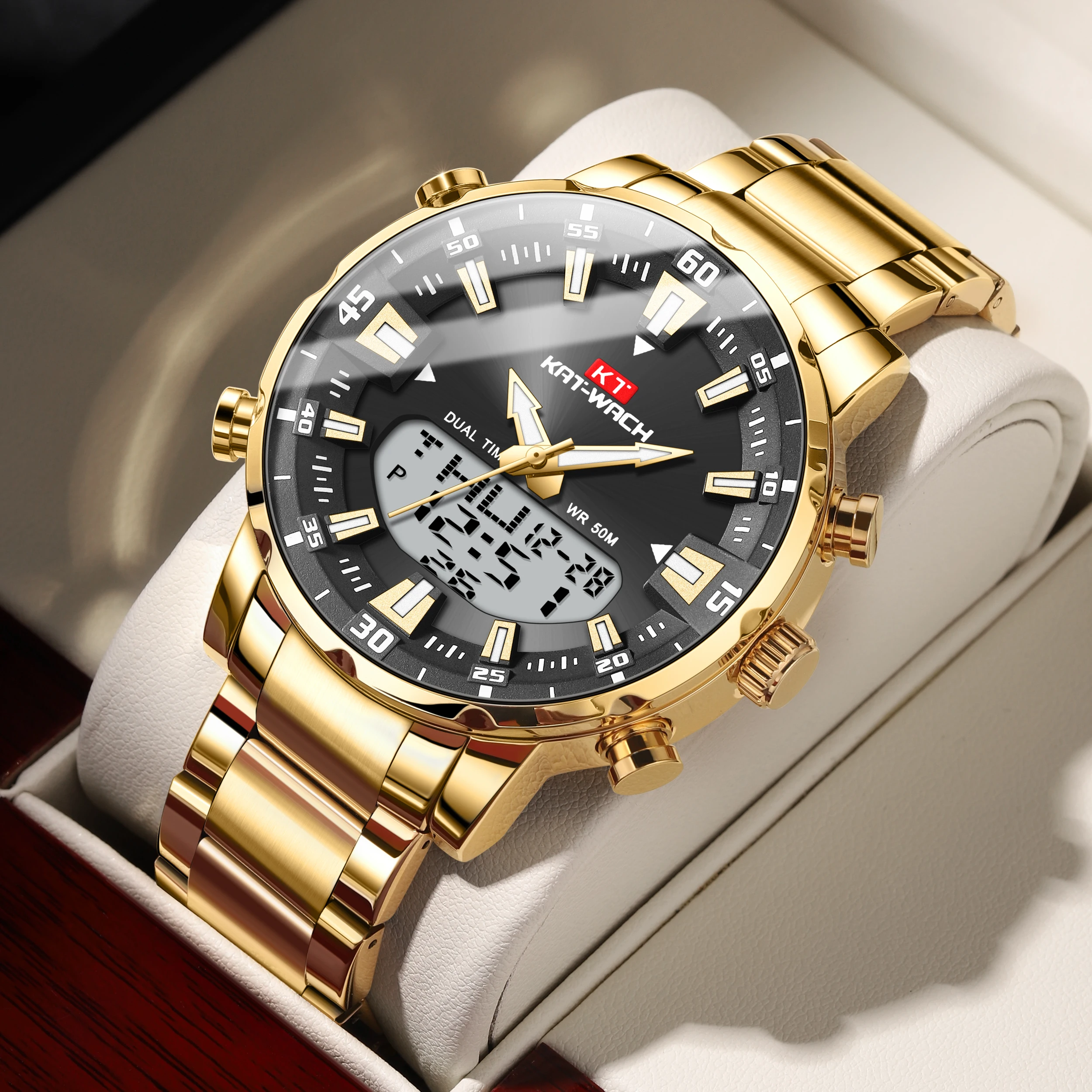 Kat-Wach Men's Quartz Watches Original Waterproof High Quality Male Timepiece Black Watch Gifts for Dad