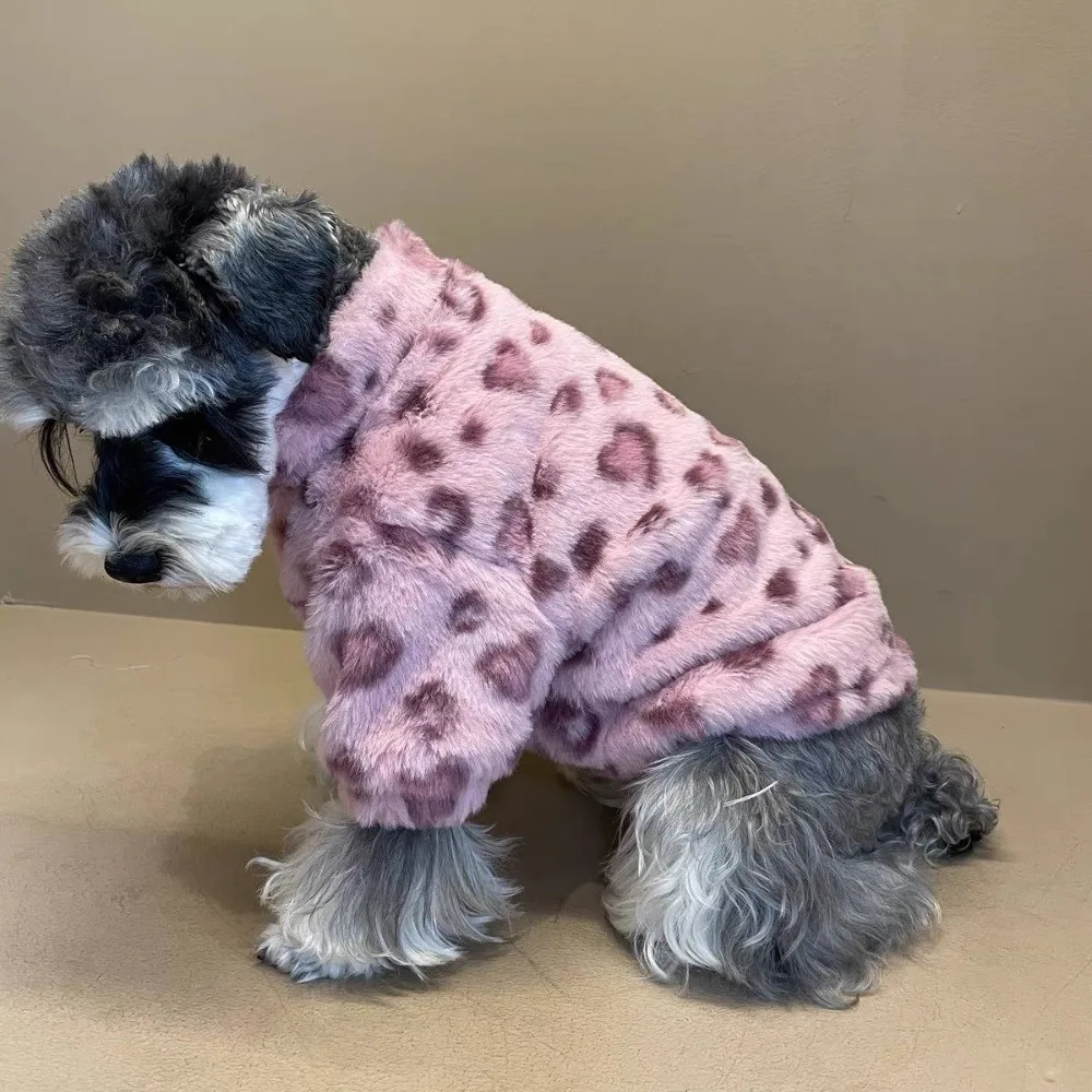 Fashion Winter Dog Warm Clothes Love Leopard Print Thickened Dog Hiking Jacket Windproof Cartoon Dogs Coat Cat