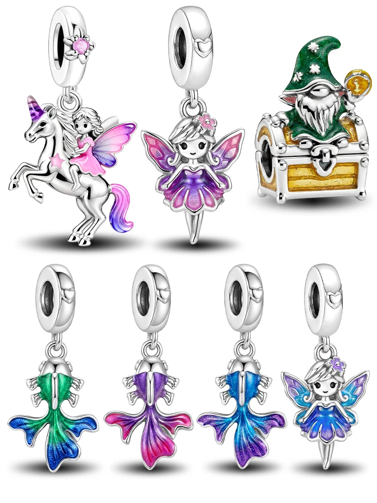 925 Silver Plated Exquisite Elves Fighting Fish Series Charms Beads Fit Original Bracelets Bangles High Quality Jewelry Gift