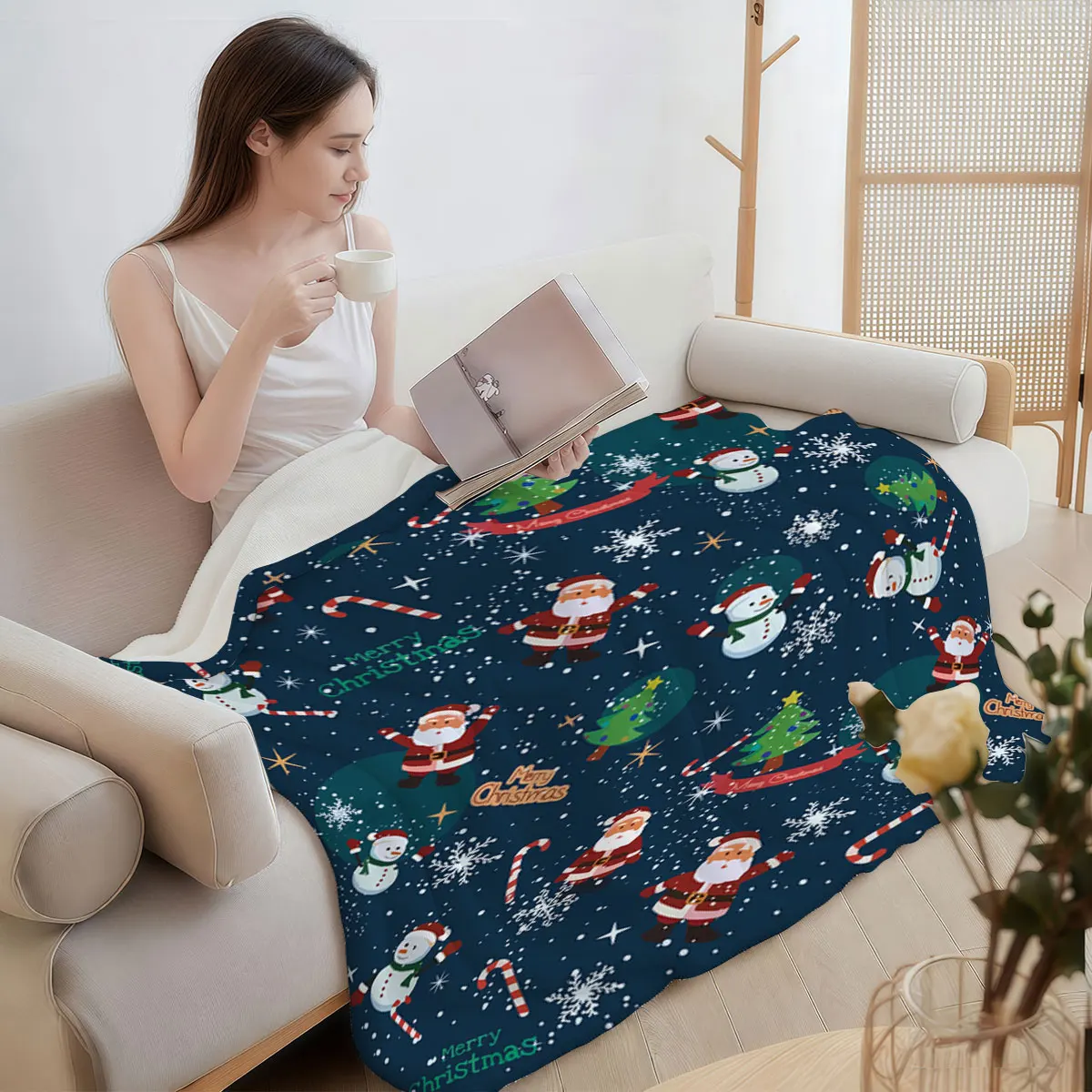 1 Stück Flanelldecke mit Cartoon-Weihnachtsmann-Aufdruck, mehrere Größen, Sofabezug, Teppich, Nickerchen, Decke, weich und bequem, maschinenwaschbar