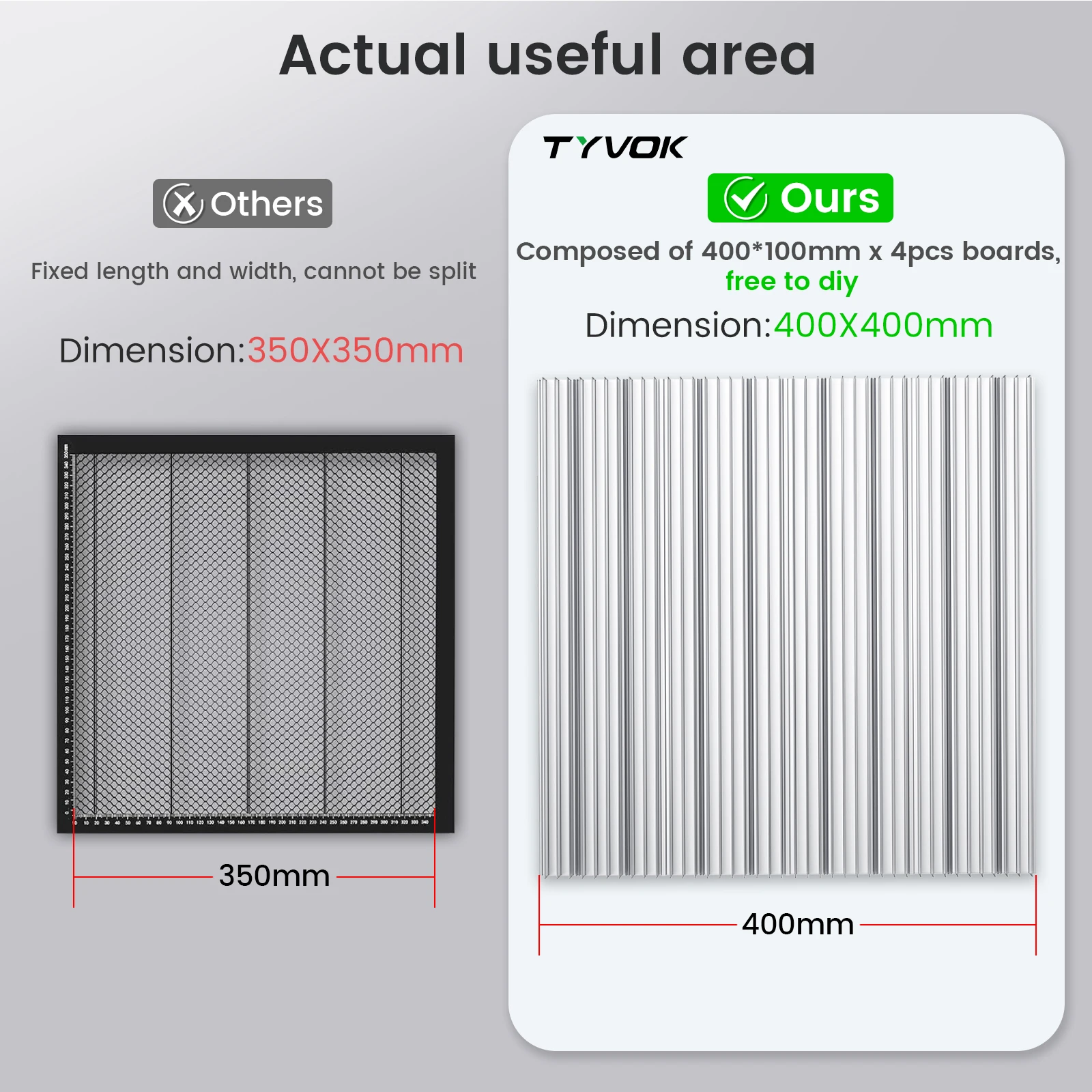 Tyvok รังผึ้งเตียง 400x400 มม.เลเซอร์รังผึ้งทํางานตาราง 200x200 มม./330x200 มม.เลเซอร์แกะสลักตัดโต๊ะทํางาน