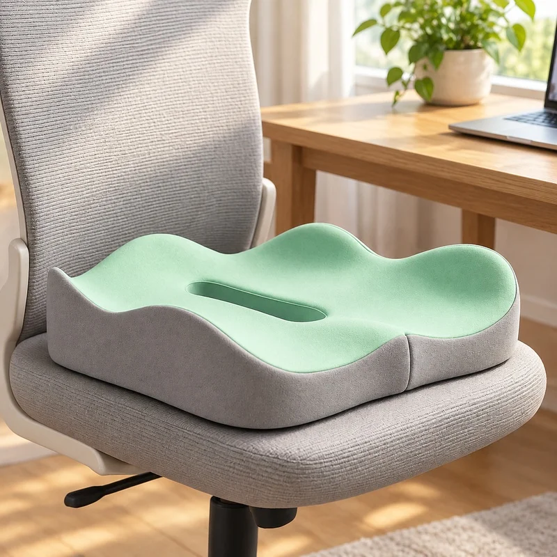 Light Green and Grey 3D Memory Foam Cushion with Washable Polyester Case for Office and Vehicle Seats
