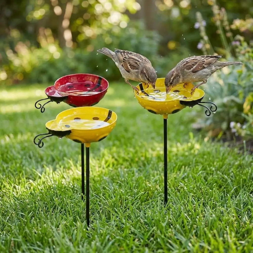 Handcrafted Bee Watering Station Iron Art Rust-resistant Bird Water Feeder Ground Insert Water Dispenser Butterfly Bee Mixer