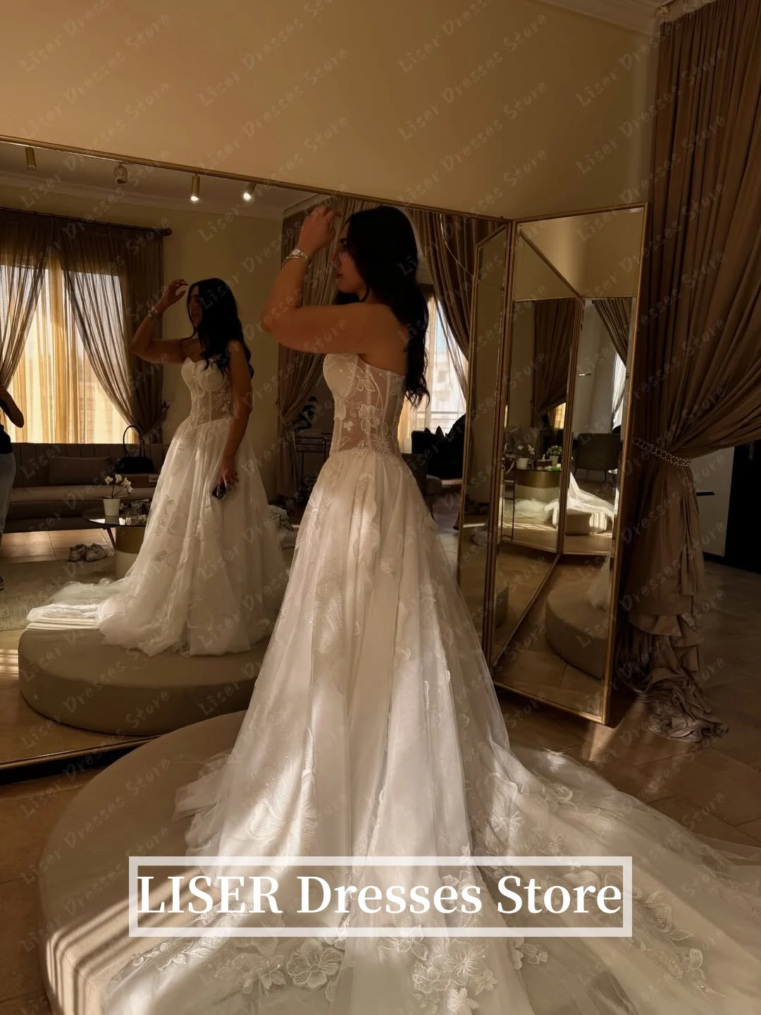Liser Sweetheart A-Line Elegant Wedding Dresses Silk Lace Customized Modern Luxury Bridal Gowns Long Tail robe de mariée
