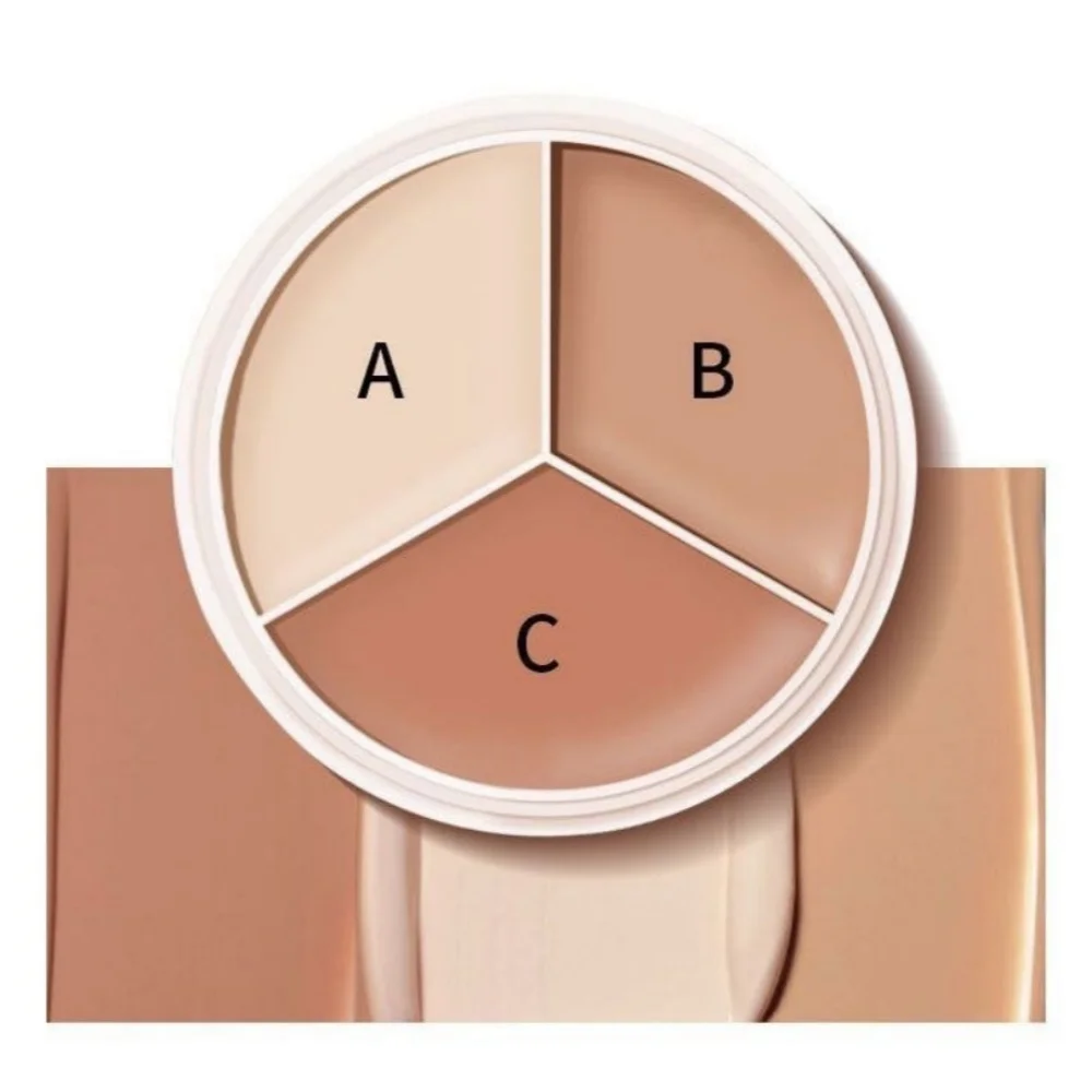 Three color concealer palette professionally covers the dark circles around the eyes and face pockmarks spots invisible lines