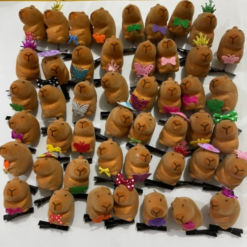 10PCS Funny Kawaii Kapibala Hair Clip Fashion Children Bow 3D Capybara Animal Plush Hairpins Duckbill Clips Headdress Gifts