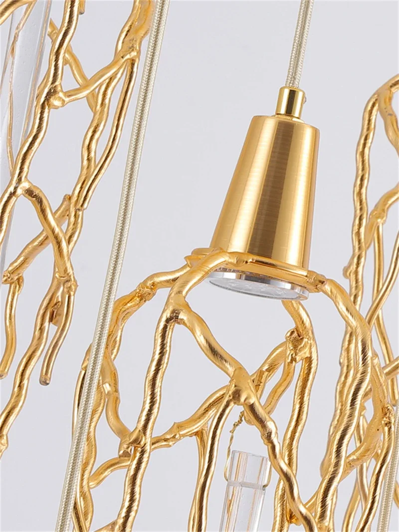 Candelabro LED de Cristal de ramas modernas para escalera, lámparas colgantes de Arte largo de Cristal de lujo, accesorios de iluminación grandes para interiores en espiral