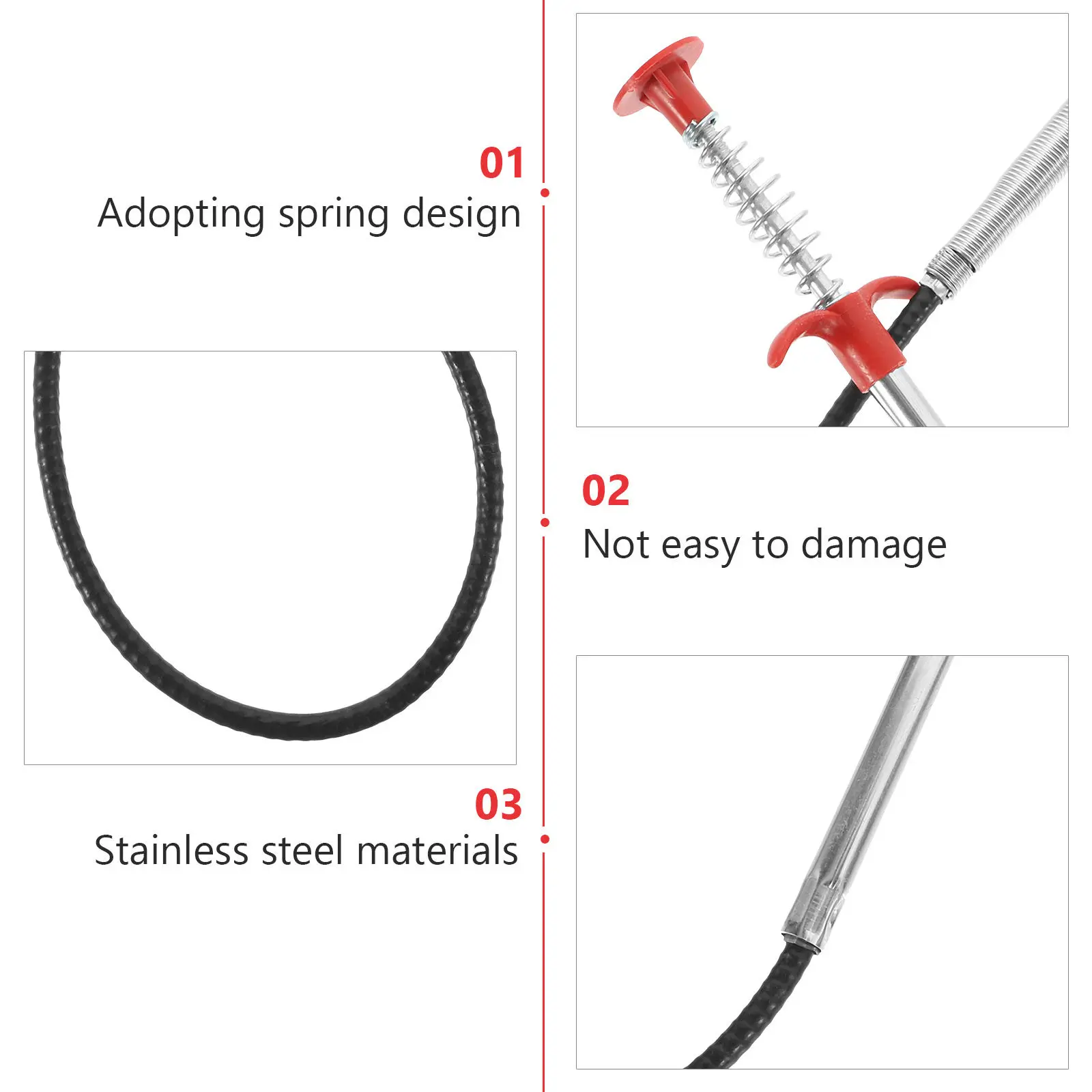 Drain Clog Remover Flexible Grabber PP Stainless Steel Sink Cleaner Hair Garbage Remover Bathroom Drain Cleaning Tool Pickup