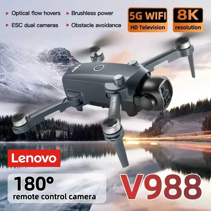 

Дрон Lenovo V988 Professional 8K HD с двумя камерами, пультом дистанционного управления, большим экраном, 5G WIFI, FPV, складной квадрокоптер, радиоуправляемый дрон.