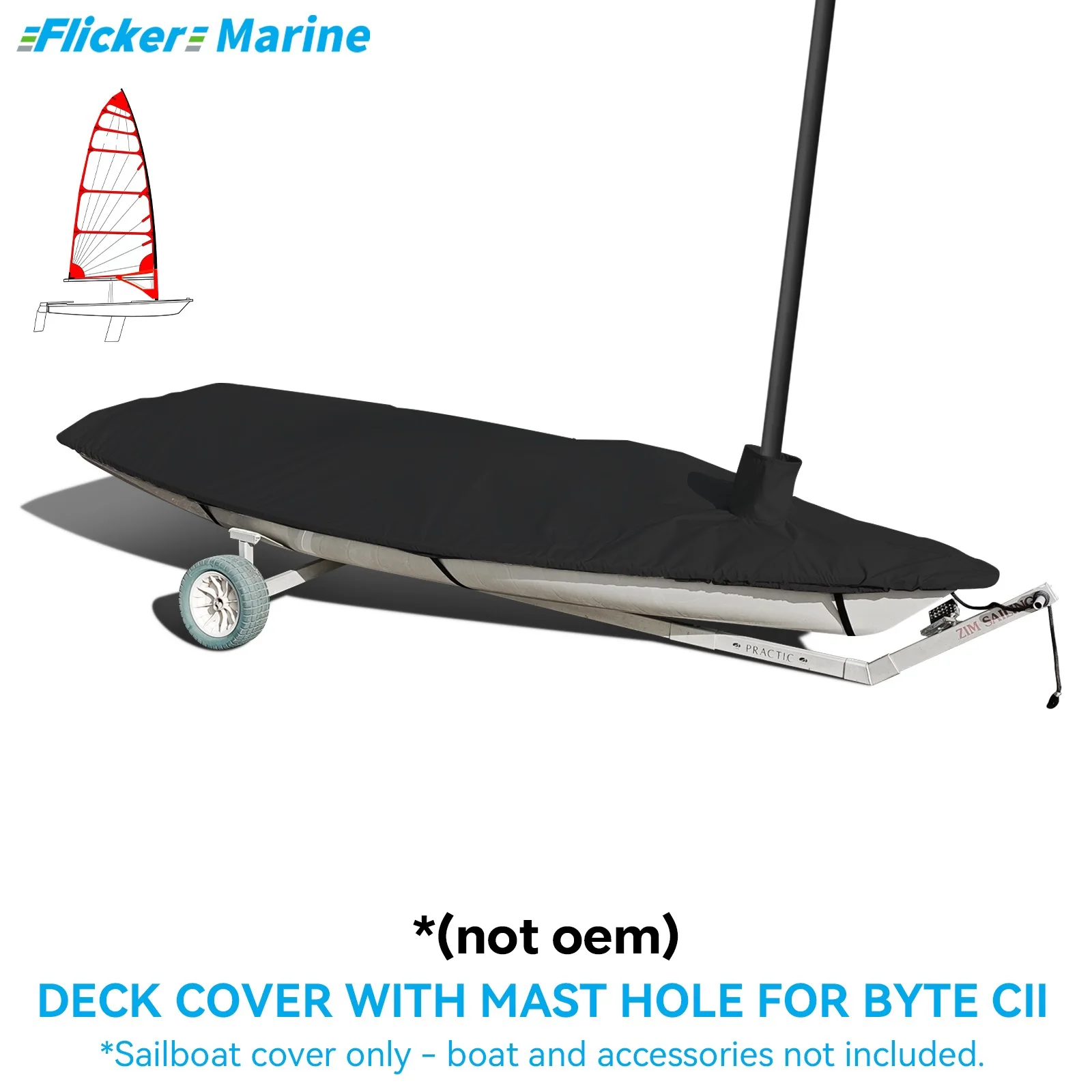 Flicker Boat Cover Compatible with BYTE CII, 360×130cm, Black, Water-Resistant UV Protection, Heavy-Duty Polyester Dinghy Cover