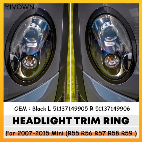 Для 2007-2015 R55 R56 R57 R58 R59 Mini Cooper Clubman Hatchback Roadster, накладка на фару, кольцо, рамка, крышка 51137149905 51137149906