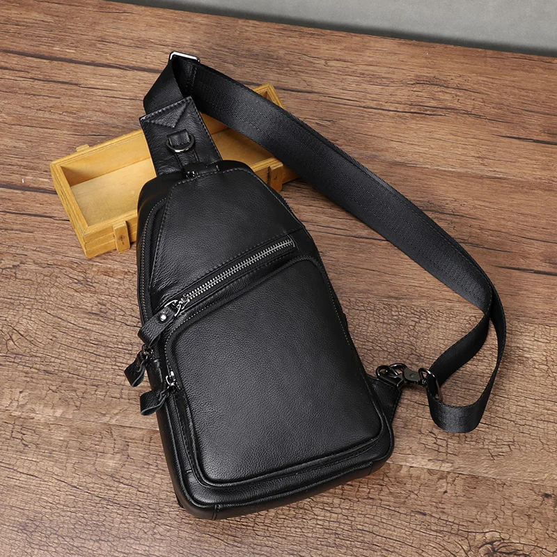 Men Anti Theft Chest Bag Shoulder Bags Cow Leather Crossbody Package School Short Trip Messengers Bags Men\'s Leather Sling Pack