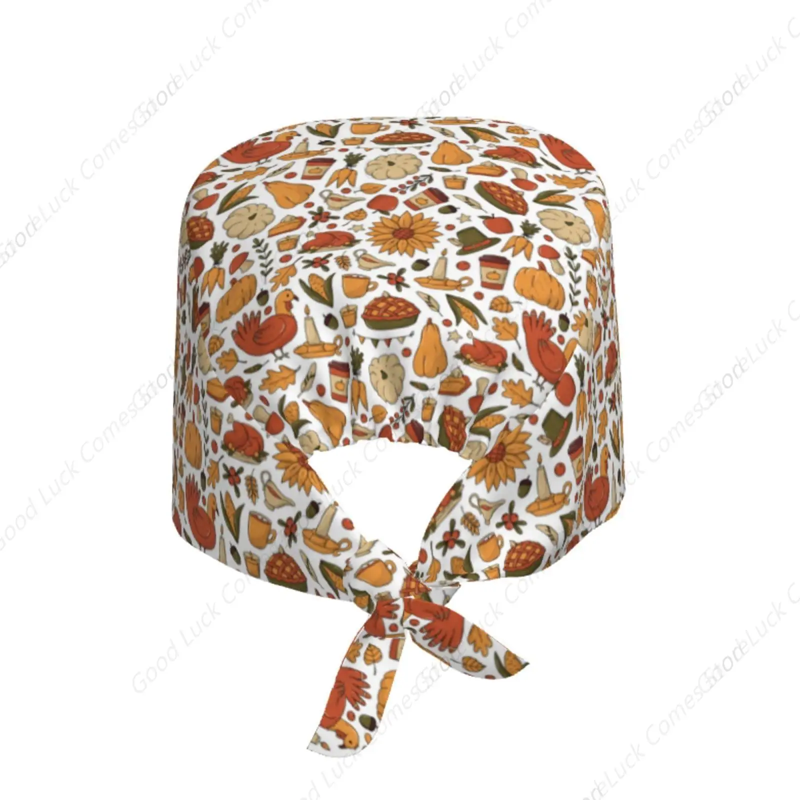 Thanksgiving Food Print Adjustable Nurse Cap With Sweatband Scrub Hat For Women And Men For Work
