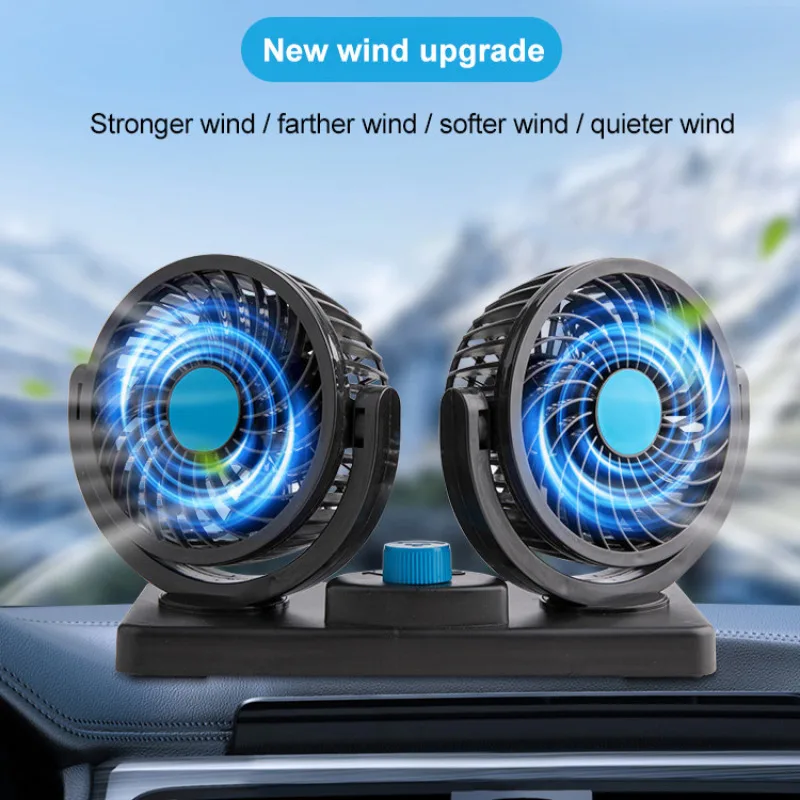 Car Powerful Fan, 12V/24V/USB Port Dual-Head Electric Fan, Adjustable Speed Quiet Cooling Fan,Ideal for Car/Truck/Van/Travel Use
