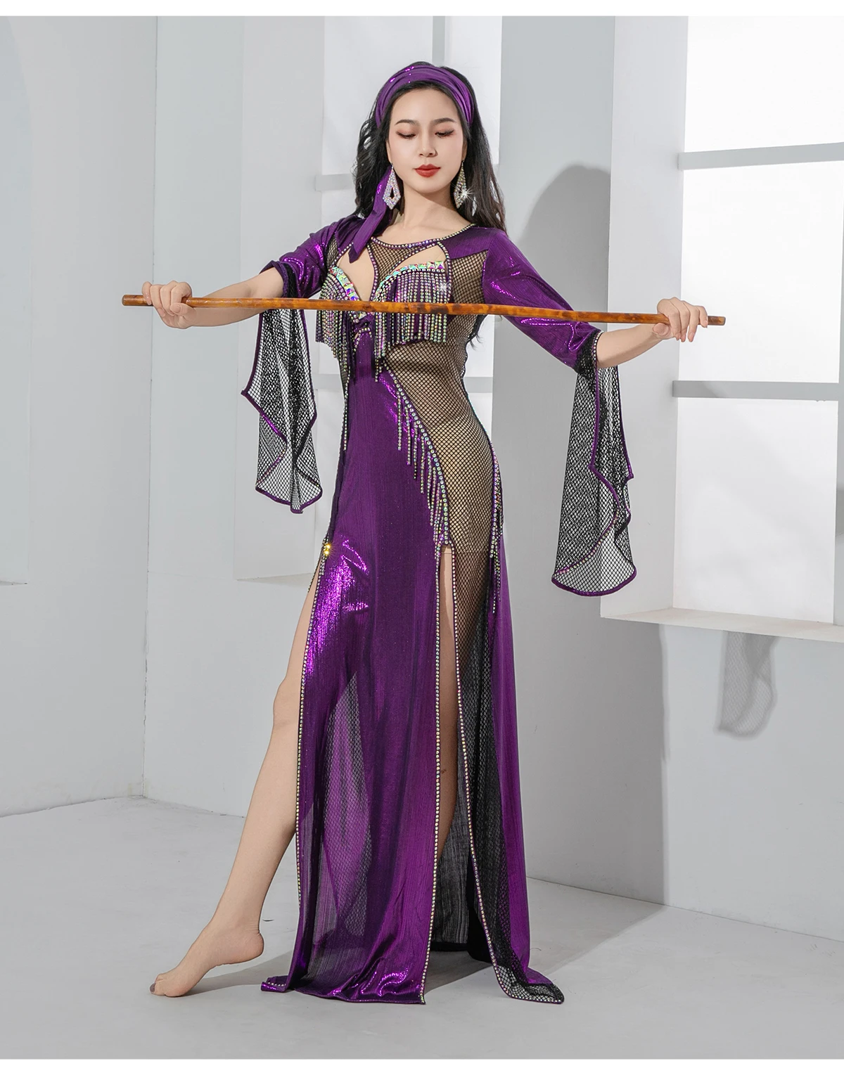 Nuevo traje de competición de danza del vientre para mujer, conjunto de borlas de diamantes de lujo de alta gama, bata folclórica Saidi, traje de actuación de danza Oriental