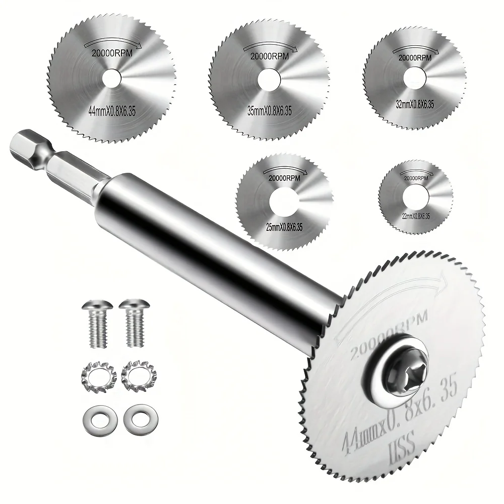 고속 강철 절단 휠 - 1/4 헥스 샹크 얇은 블레이드 로터리 톱용 교체 가능한 절단 헤드 5개 포함