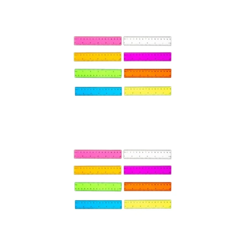 مجموعة مساطر مترية مكونة من 8 قطع بالبوصة والسنتيمتر، مسطرة للأطفال للمدرسة، مسطرة بلاستيكية شفافة ملونة