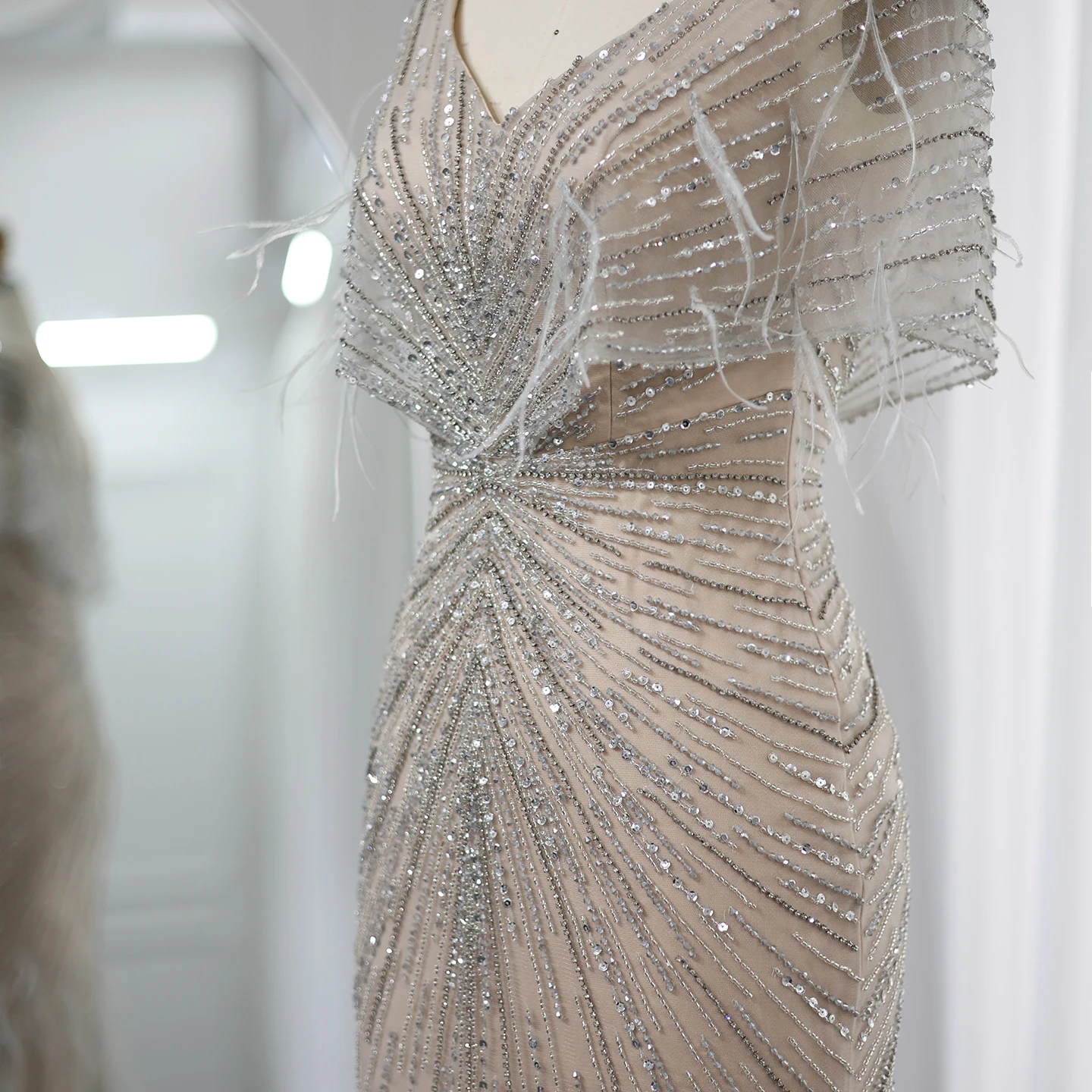 Sharon disse luxo dubai penas cáqui sereia vestidos de noite 2025 para mulher vestidos de festa de casamento mangas capa ss210 personalizado