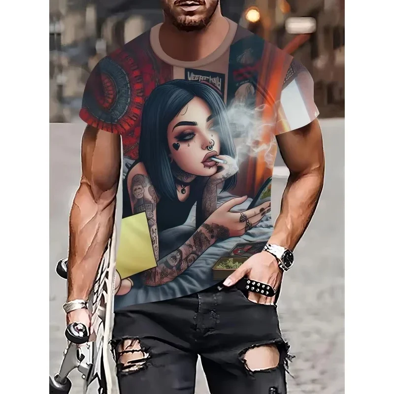 New Fashion Europe and America Retro Graffiti Men T-Shirt Summer Trend Casual Personality Street Style Printed Short Sleeve Tees