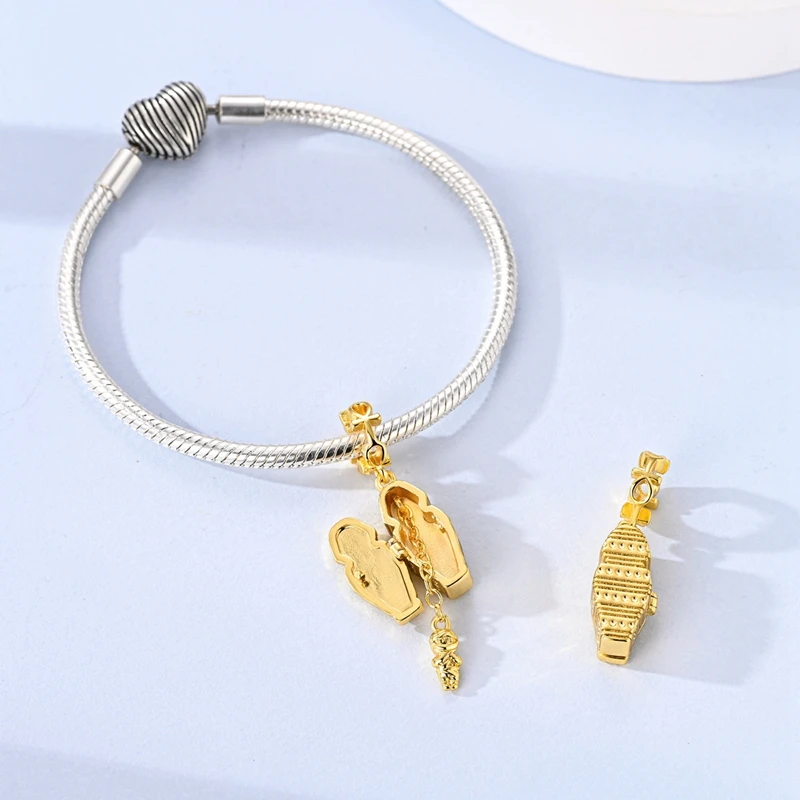 

925 Sterling Silver Golden Pharaoh And Mummy Charms Pendant For Women Fit Original Bracelet DIY Birthday Party Jewelry Gifts