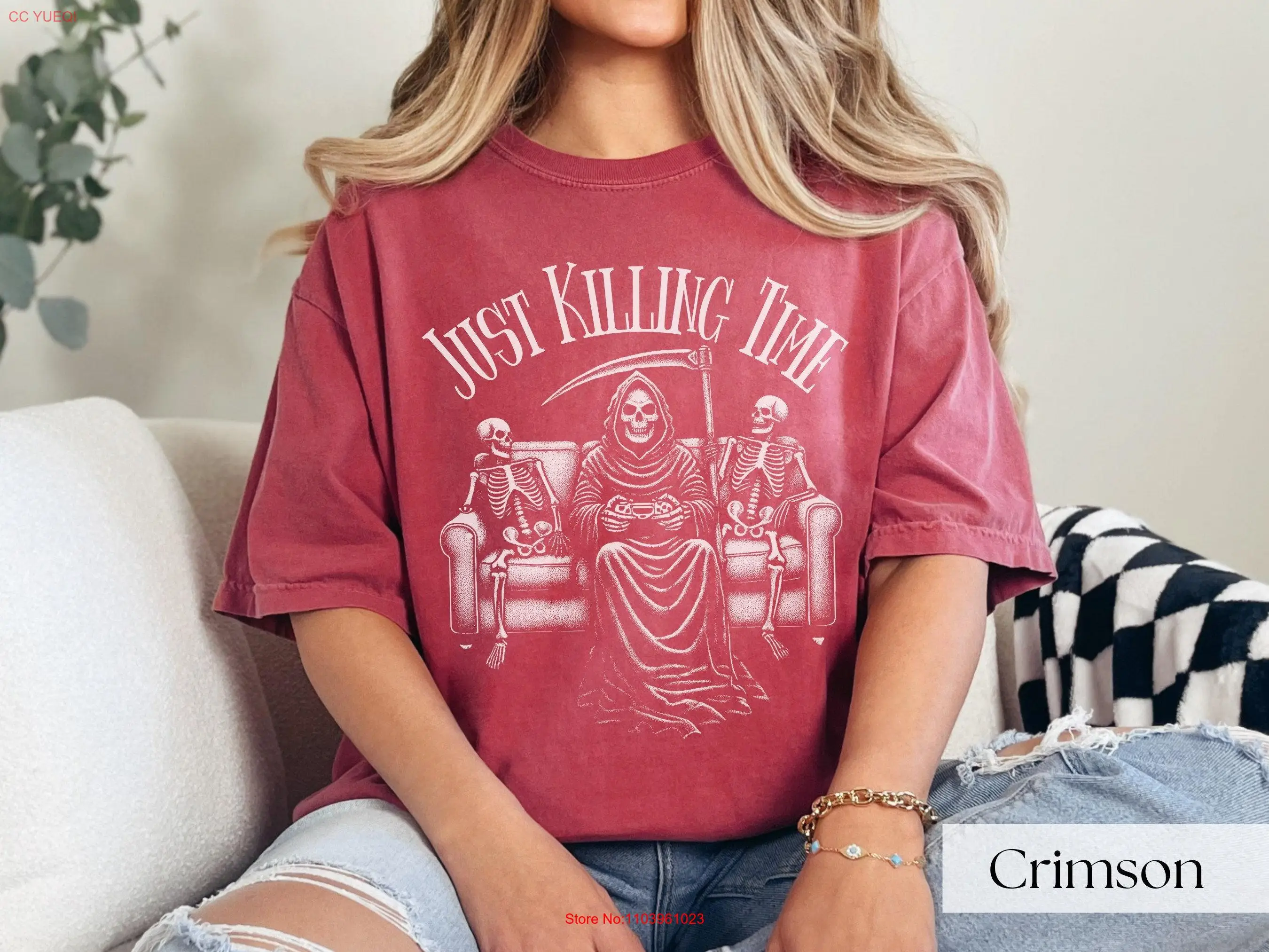 Футболка Just Killing Time Grim Reaper для геймеров, жуткий скелет, забавная видеоигра «Смерть» на Хэллоуин, готическая s