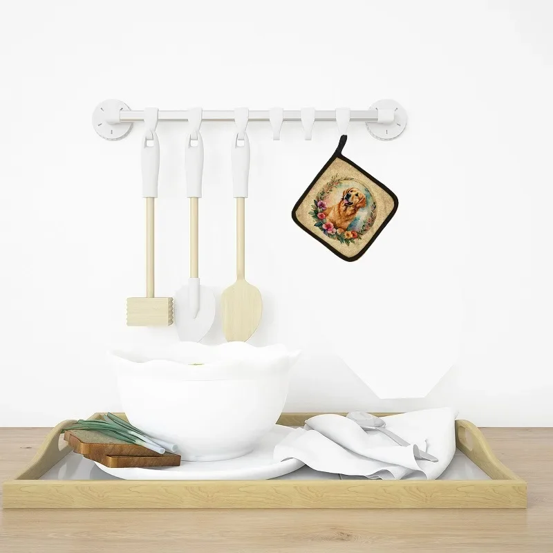 

Golden Retriever & Flowers Pot Holders Set 2-Pack Heat Resistant Kitchen Hot Pads for Cooking Baking BBQ