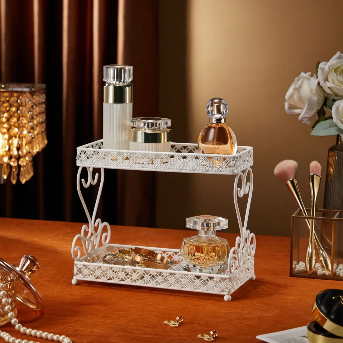 

Bathroom Shelf Storage Rack Desktop Toilet Iron Cosmetic Washstand Organizer Holder Shelve Accessories Countertop Jewelry Store