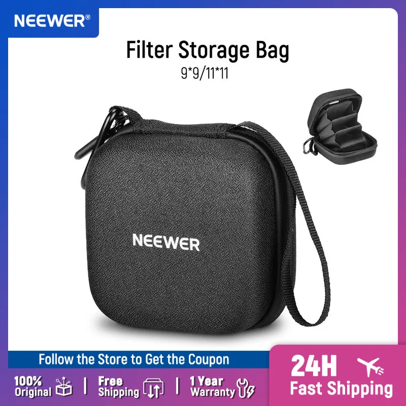 

Neewer PB12 11 x 11 cm Filter Storage Bag with Expandable Dividers, Wrist Strap and Carabiner for 4 Circular Filters 86 mm