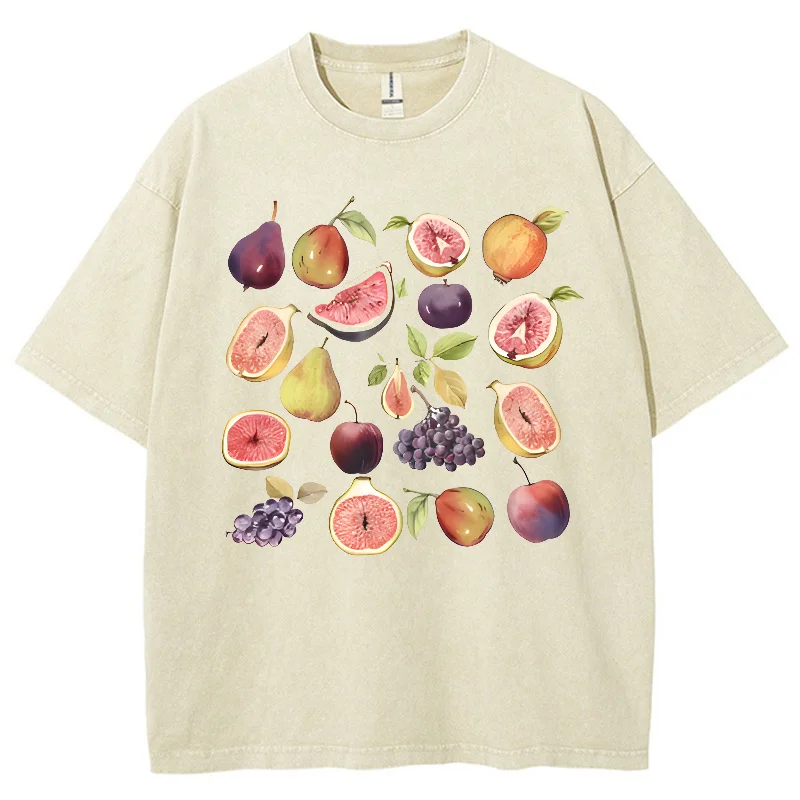 

Graphic T Shirts Cotton Women Vintage Snowflake Washed T-Shirt Palestine Fruit Print Short Sleeve 2024 New Washed Denim Tees Top