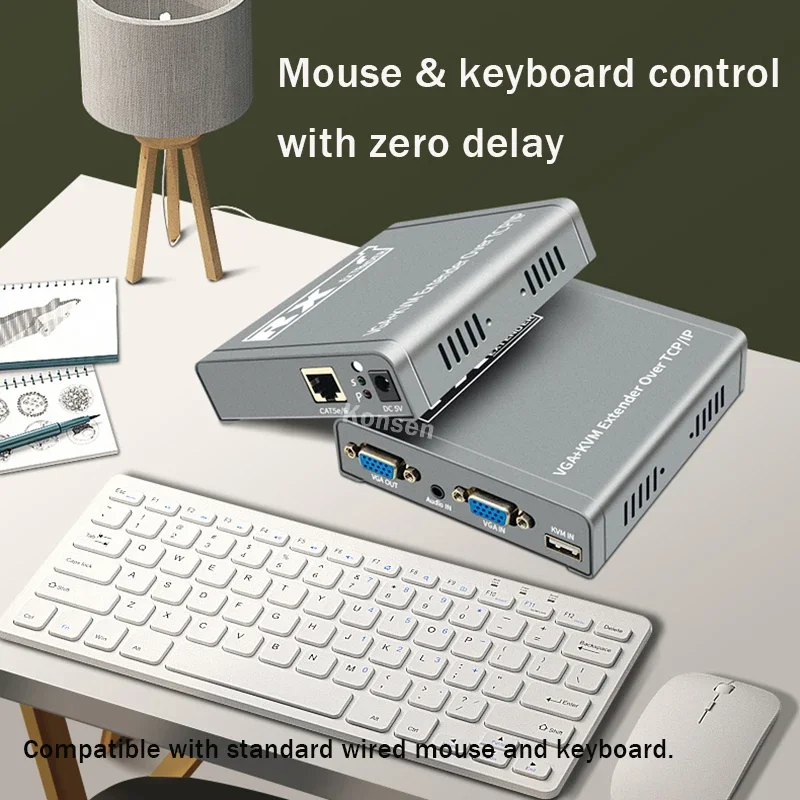 موسع VGA KVM عبر IP CAT6 Rj45 كابل 200 متر 1080P VGA إيثرنت موسع جهاز ريسيفر استقبال وإرسال عدة دعم لوحة مفاتيح وماوس USB