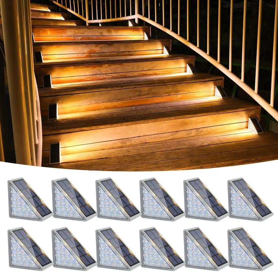 

Outdoor Stair Lights 12 Pack, Solar Step Lights Waterproof IP67,80 Lumen, Led Step Light Outdoor for Garden Backyard Stair, Fron