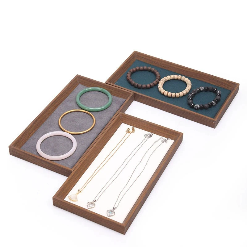 صينية مجوهرات فارغة من الخشب البني، حلقة تخزين، حلق، قلادة، سوار، قلادة، منظم الخرز