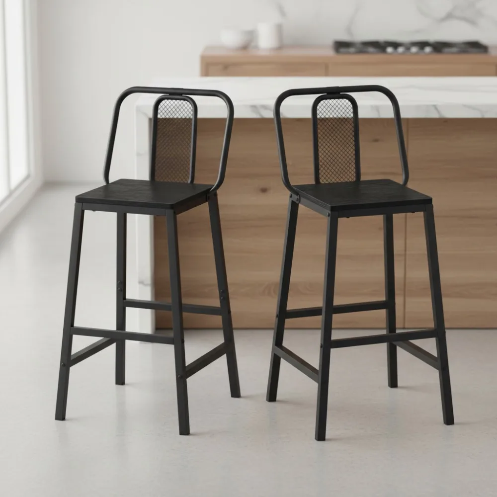 

Набор из 2 черных барных стульев, табуреты высотой спинки диаметром 24,2 дюйма для кухонного острова, паба