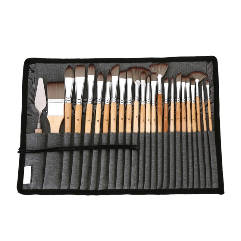 

24 Pcs Paint Brushes with Cloth Roll Acrylic Paint Brush Nylon Hair Painting Brushes Artist Brushes for Oil Painting