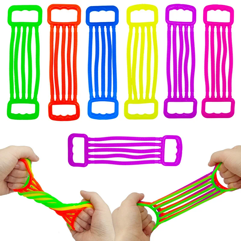 5Pcs Hot Sale Children Fun TPR Arm Puller Toys Colourful Soft Rubber Rope Stretch Rope Stress Relief Training Toys Festival Gift