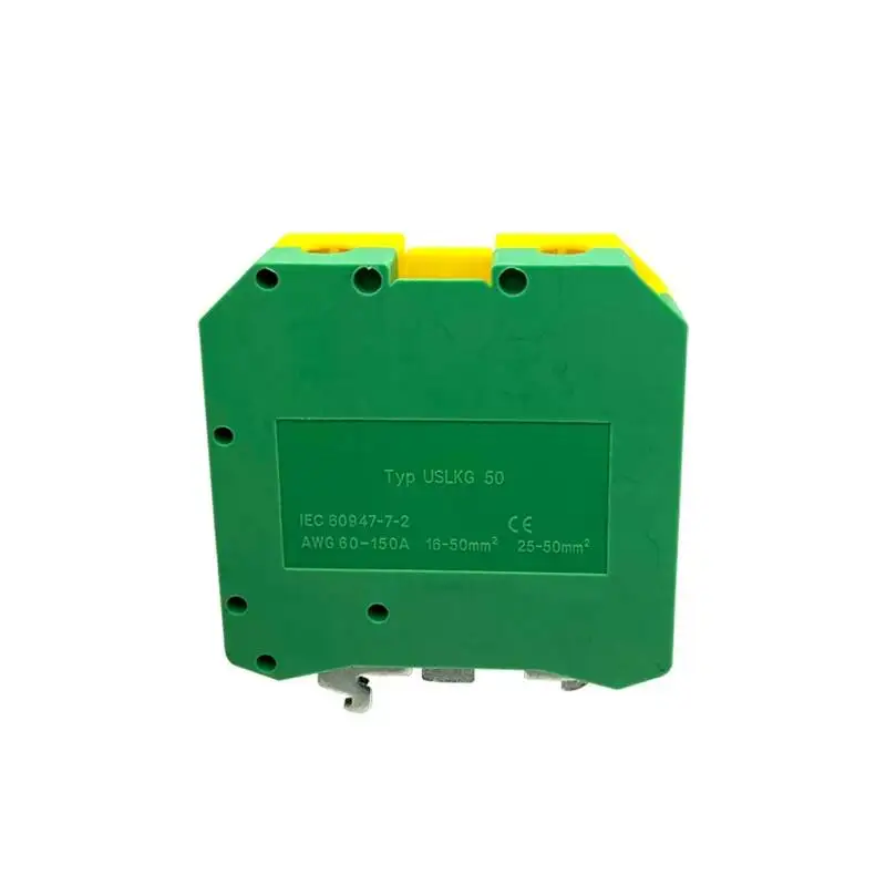 DIN Rail Mounted USLKG-35/50mm2 UK Yellow Green Ground Terminal Block Universal Wiring Connection Brass